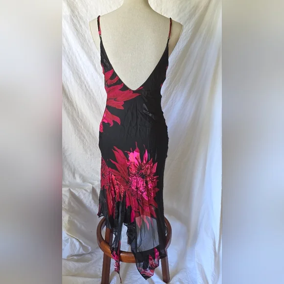 Cache silk beaded floral slip Cocktail dress sequin midi neck - Picture 4 of 4